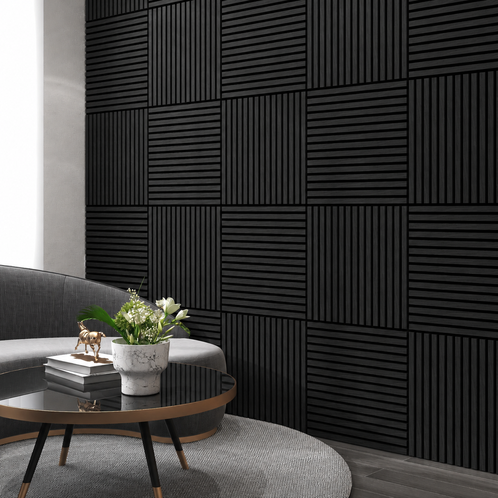 Akustični zidni panel Crni Hrast | 60x60 cm | MDF letvice 27 mm