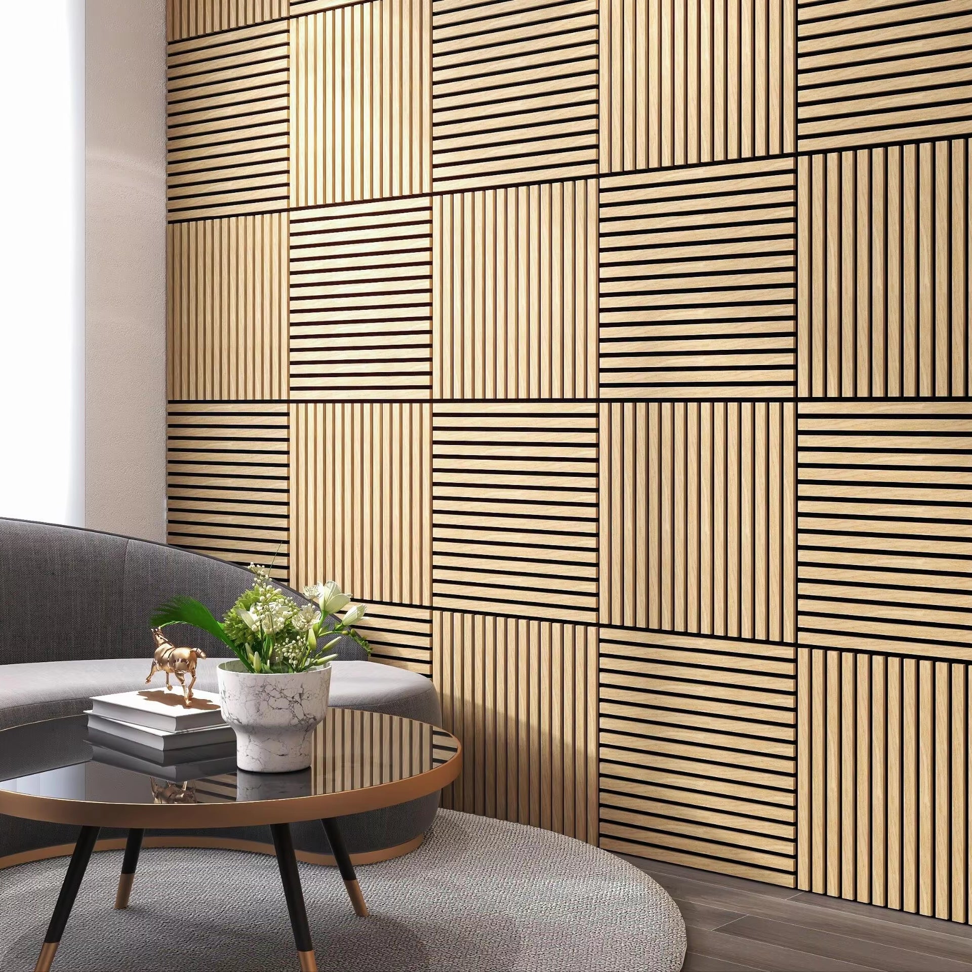 Akustični zidni panel Svijetli Hrast | 60x60 cm | MDF letvice 27 mm