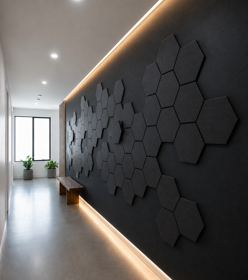 Akustični zidni panel Heksagon Crni Hrast | 30x29.5 cm