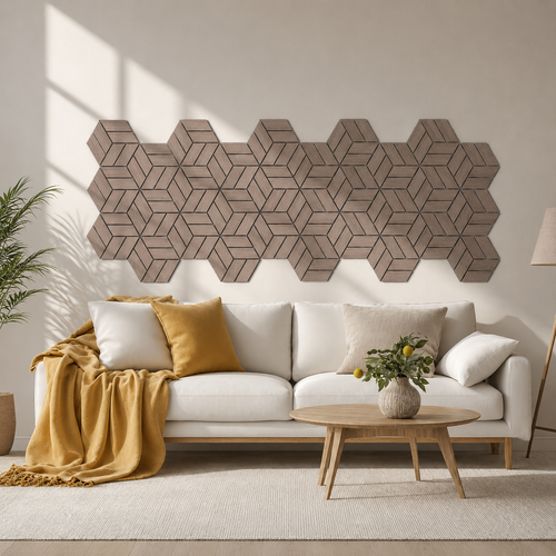 Akustični zidni panel Heksagon s uzorkom Smeđi Hrast | 30x29.5 cm